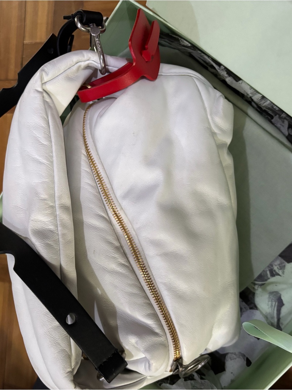 Off-White White Leather Belt Bag with Red Tag